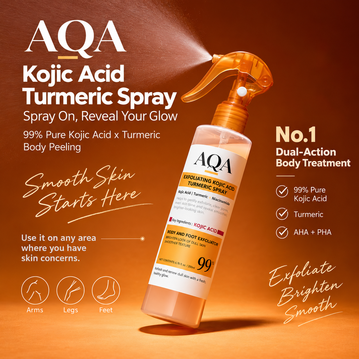 🔥Back In Stock 🏆 AQA Keratin Care Kojic Acid & Turmeric Exfoliating Body Spray 200ml