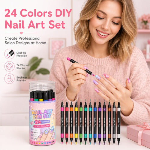 ⏳⏳LAST DAY SALE 💕🎁 24 Colors Dual Ended Nail Art Pens Set – Creative, Salon‑Quality, Easy DIY ✨