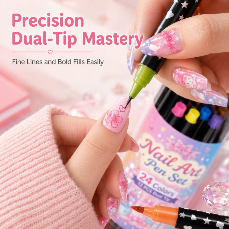 ⏳⏳LAST DAY SALE 💕🎁 24 Colors Dual Ended Nail Art Pens Set – Creative, Salon‑Quality, Easy DIY ✨