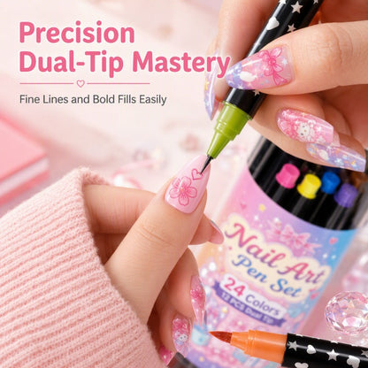 ⏳⏳LAST DAY SALE 💕🎁 24 Colors Dual Ended Nail Art Pens Set – Creative, Salon‑Quality, Easy DIY ✨