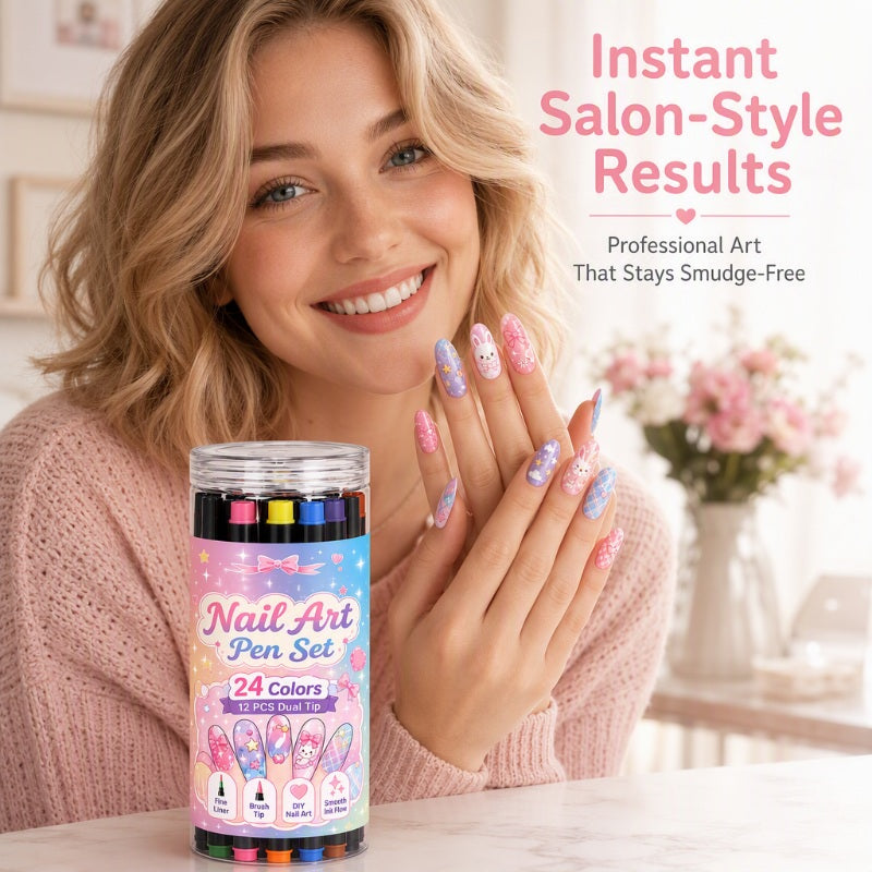 ⏳⏳LAST DAY SALE 💕🎁 24 Colors Dual Ended Nail Art Pens Set – Creative, Salon‑Quality, Easy DIY ✨