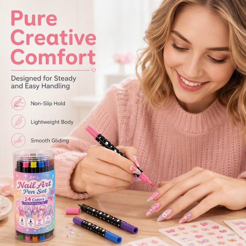 ⏳⏳LAST DAY SALE 💕🎁 24 Colors Dual Ended Nail Art Pens Set – Creative, Salon‑Quality, Easy DIY ✨