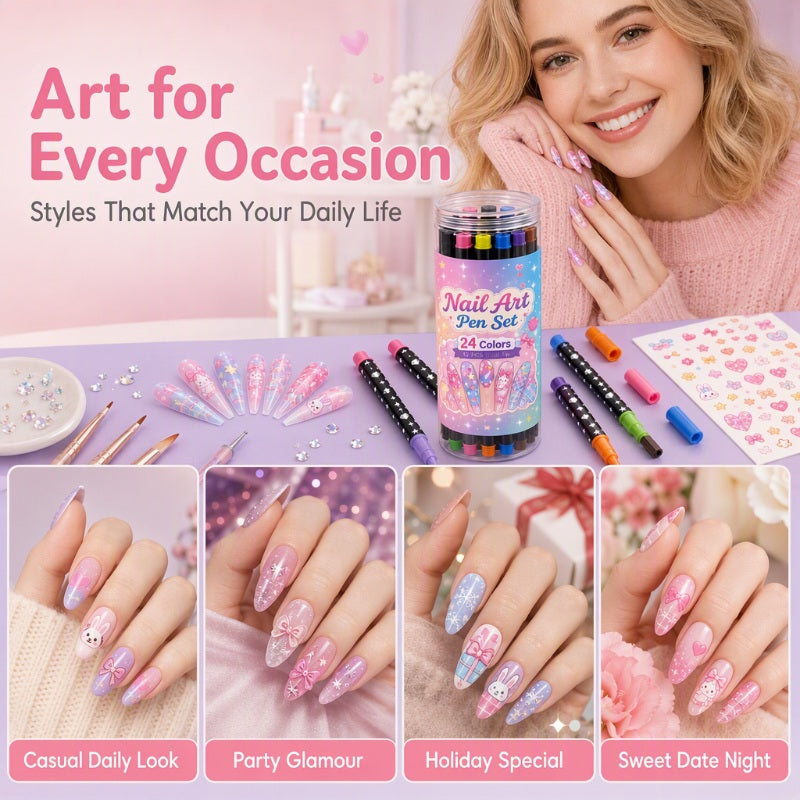 ⏳⏳LAST DAY SALE 💕🎁 24 Colors Dual Ended Nail Art Pens Set – Creative, Salon‑Quality, Easy DIY ✨