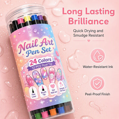 ⏳⏳LAST DAY SALE 💕🎁 24 Colors Dual Ended Nail Art Pens Set – Creative, Salon‑Quality, Easy DIY ✨