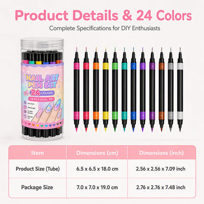 ⏳⏳LAST DAY SALE 💕🎁 24 Colors Dual Ended Nail Art Pens Set – Creative, Salon‑Quality, Easy DIY ✨