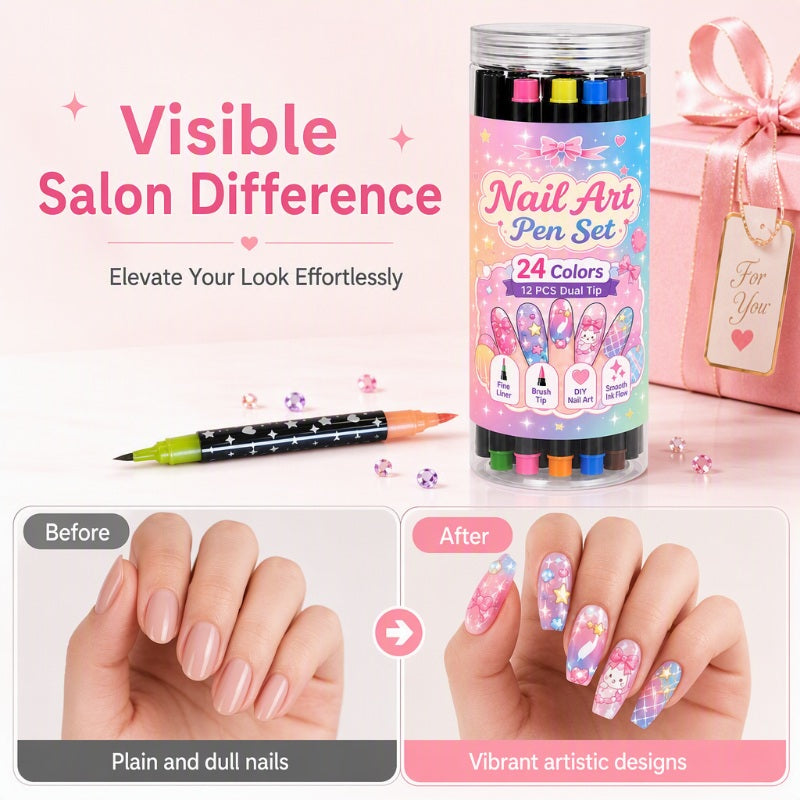 ⏳⏳LAST DAY SALE 💕🎁 24 Colors Dual Ended Nail Art Pens Set – Creative, Salon‑Quality, Easy DIY ✨